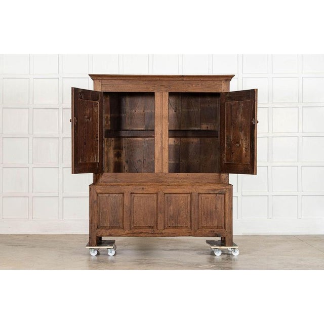 circa 1780 18thC English Stripped Oak Livery Cupboard Width 155cm Depth 54cm Height 182cm Top Width top 155cm Depth top...