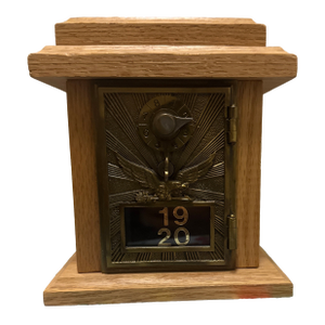 Antique Post Office Box Door Bank – Vintage Cast Bronze Eagle Door in Oak Case