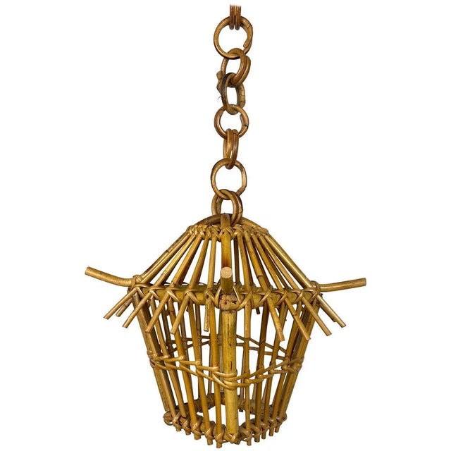 Bamboo & Rattan Lantern Chandelier Pendant, Italy, 1960s For Sale - Image 10 of 10