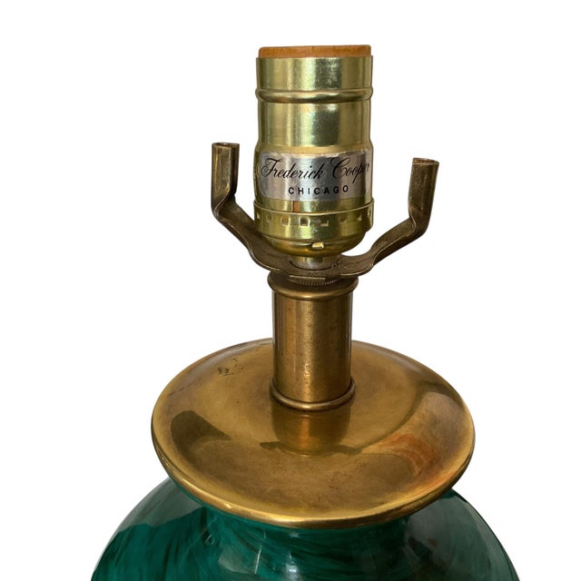 Green Frederick Cooper Faux Malachite Porcelain and Brass Table Lamp For Sale - Image 8 of 14