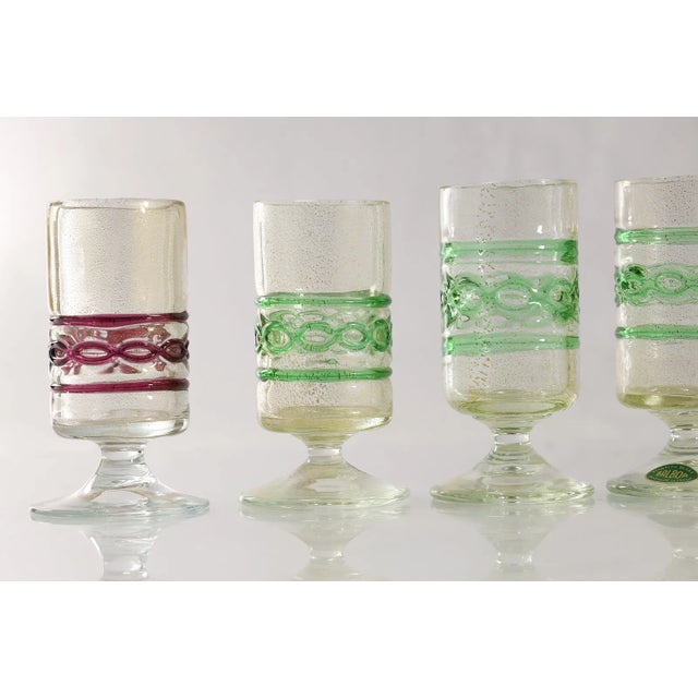 8 hand blown Balboa Italian Venetian Murano Art Glass Chalices Cups. Original label size: 4.5 h x 3.5 im.w