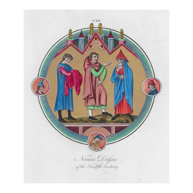 Norman Dress of the Twelfth Century Hand Colored Gilt Engraving For Sale