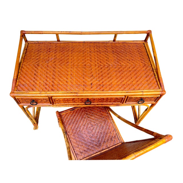 Vintage Burnt Bamboo Wicker Desk and Chair Set 2 Pieces Chairish