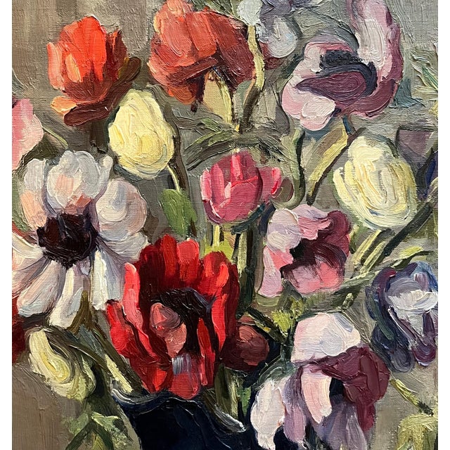Modern Louis Henri Salzmann, Flowers in a Black Pitcher, Oil on Canvas, 1935 For Sale - Image 3 of 11