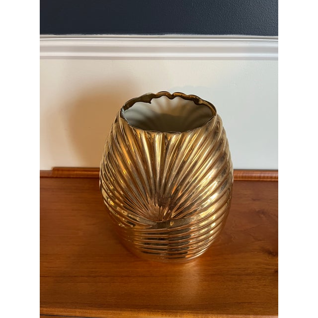Vintage Jaru Metallic Gold Sculptural Swirl Vase, Hollywood Regency Ceramic Art For Sale - Image 9 of 10