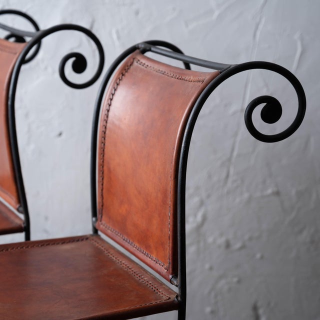 1960s Spanish Hacienda Wrought Iron & Leather Barstools, 1960s For Sale - Image 5 of 13