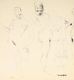 "Ellen" 1948 Ink on Paper Monochromatic Portrait Drawing