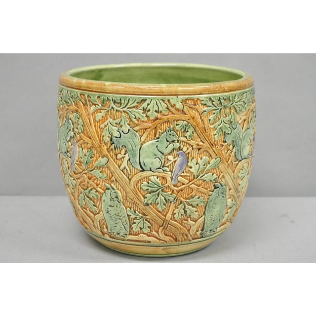 Early 20th Century Weller Clinton Art Pottery Green Glazed Squirrel & Acorn Planter Jardinière For Sale - Image 14 of 14