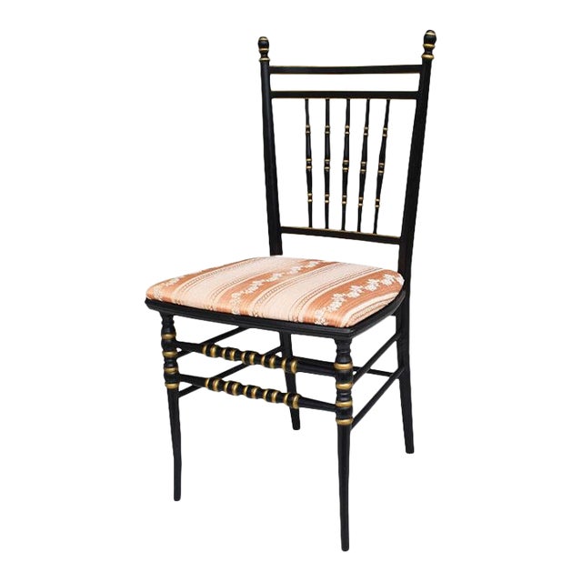 Ebonized Regency Wood Side Chair in Black With Stick and Ball Gold Details For Sale