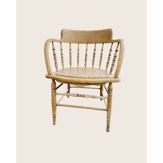 Wood Antique Stripped Oak Smokers Bow Chair, 1890s For Sale - Image 7 of 7