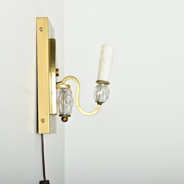 Gold French Vintage Modern Brass & Glass Sconces - A Pair For Sale - Image 8 of 12