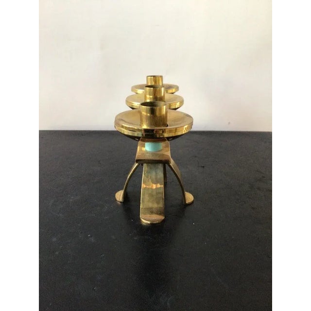 1960s Swiss Hand Hammered Brass Candlestick’s - A Pair For Sale - Image 4 of 13
