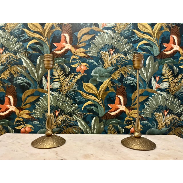 Pair of Brutalist Gilded Bronze Sculptural Table Lamps, Fondica, France, 1990s For Sale - Image 6 of 8