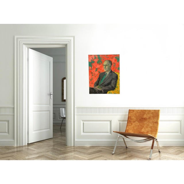 1950s Vintage Impressionist Oil Portrait of a Gentleman, 28.5" X 22" For Sale - Image 5 of 8