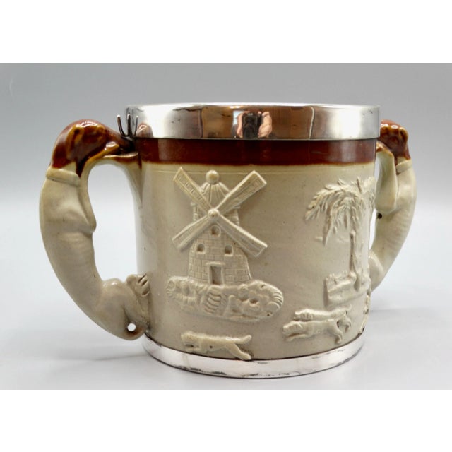 Metal 19th-C English Traditional Salt Glazed With Silver Collar & Whippet Dog Loving Cup / Vessel For Sale - Image 7 of 9