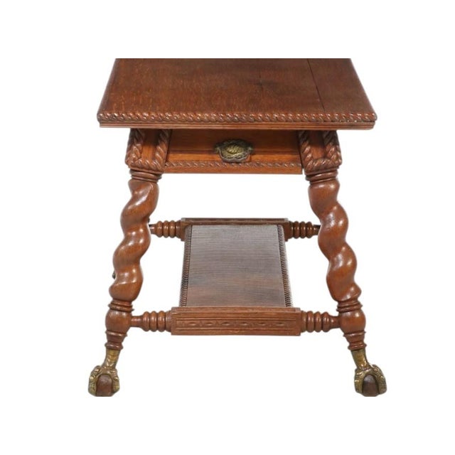 C. 1893 Mecklen Bros of Nyc Oak Library Table With Barley Twist Legs For Sale - Image 4 of 10