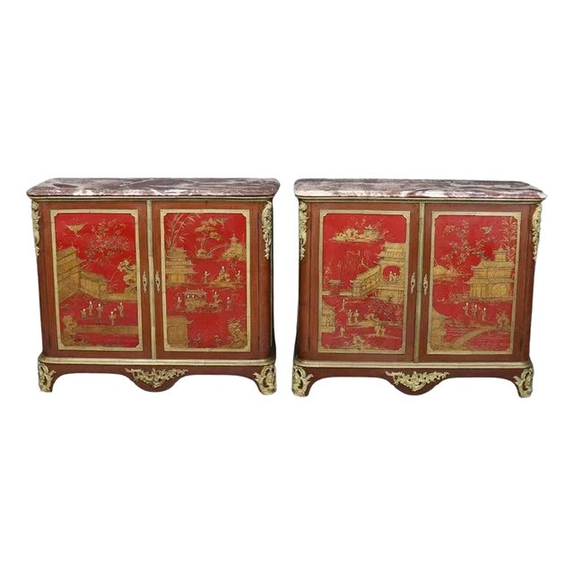 Extremely Rare Pair of Large Scale Signed Maison Jansen Chinoiserie Buffets For Sale