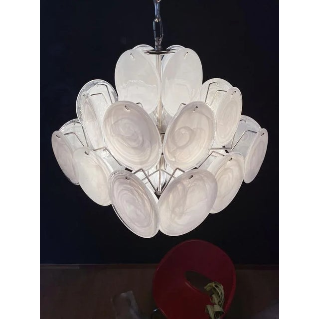 Vintage Italian Murano Chandelier with 36 White Disks, 1979 For Sale - Image 12 of 18