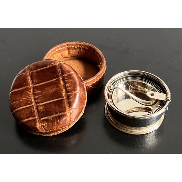 American Vintage C.1910's Silver Plate Collapsible Shot Glass or Cup W/ Alligator Leather Case For Sale - Image 3 of 10