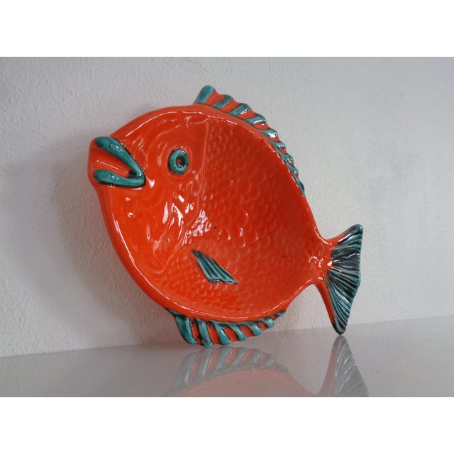 Orange Green Ceramic Fish Ashtray, Italy, 1960s For Sale - Image 4 of 9