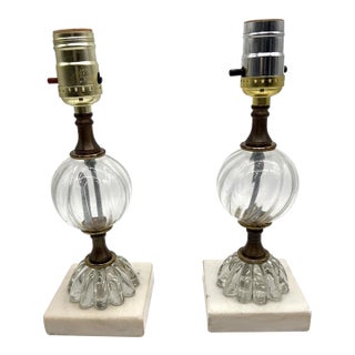 Petite Vintage Mid-Century Modern Glass & Marble Table Lamps – Pair For Sale
