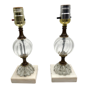 Petite Vintage Mid-Century Modern Glass & Marble Table Lamps – Pair