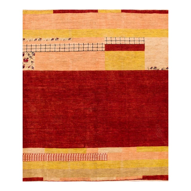 Modern Persian Gabbeh Handmade Red Art Deco Wool Rug For Sale