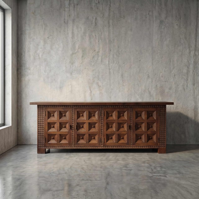 1960s Spanish Solid Wood Brutalist Sideboard, 1960s For Sale - Image 5 of 13
