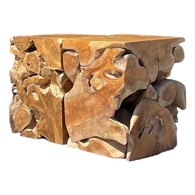 Mid 20th Century Vintage Boho Slab Root Side Tables - A Pair For Sale