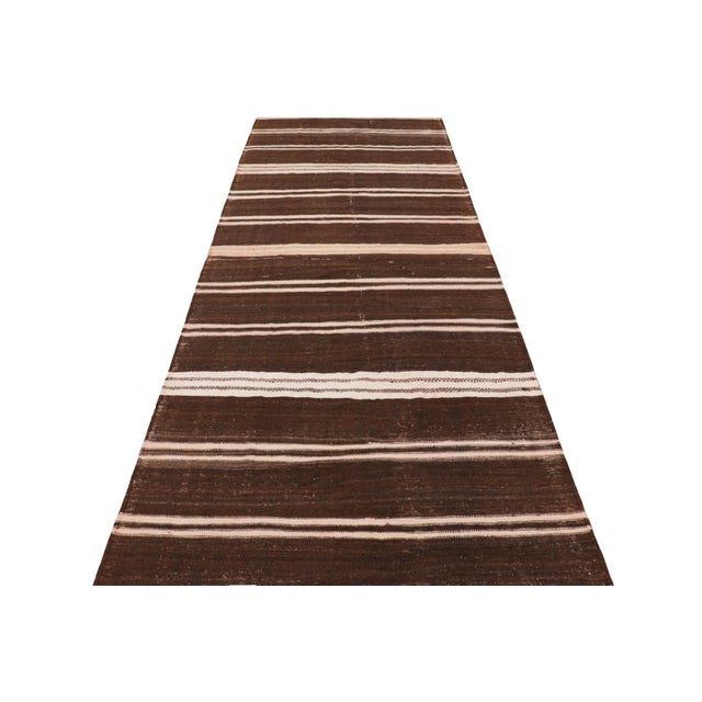 1950s Vintage Moroccan Kilim Runner Rug With Beige-Brown Stripes, From Rug & Kilim For Sale - Image 5 of 7