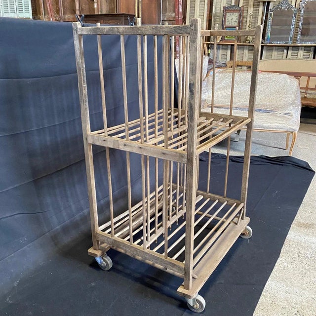 Tan French Industrial Wood Bakers Rack on Casters For Sale - Image 8 of 11