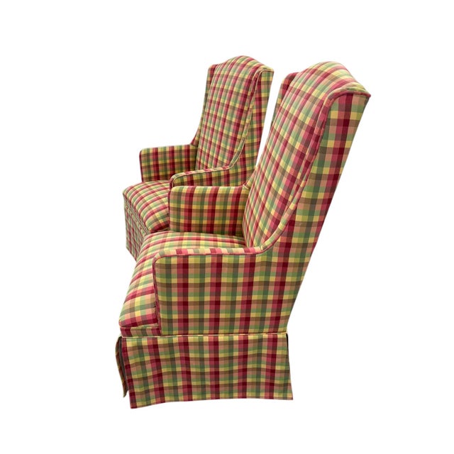 Traditional Late 20th Century Traditional Petite High-Back Gingham Wingback Chairs - a Pair For Sale - Image 3 of 8