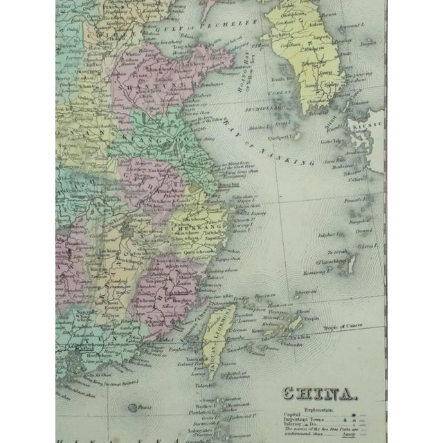 Original engraving by Thomas Cowperthwait, circa 1850. Beautiful original color. The map covers China, Chinese Tartary,...