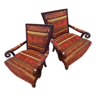Experience the Height of Regal Comfort With This Exquisite Pair of Rare Vintage Statement Mahogany Armchairs. For Sale