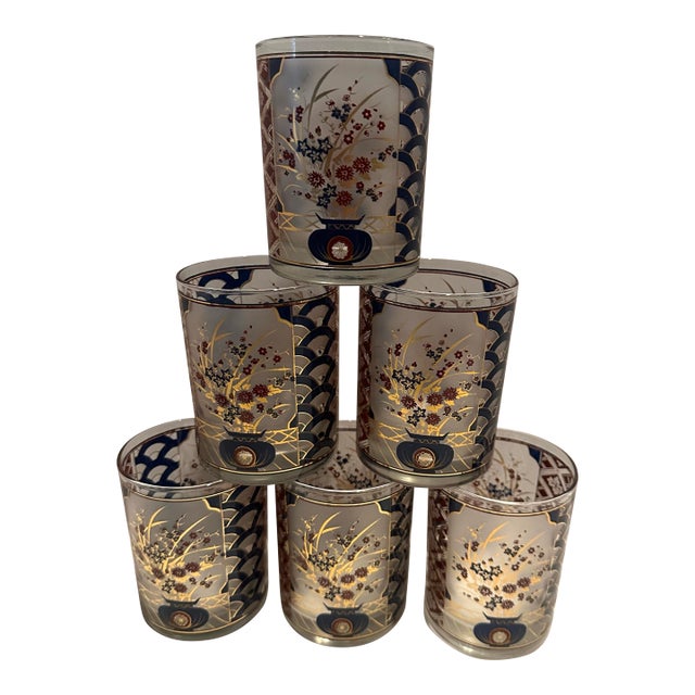 MCM Culver Imari Double Old Fashion Glasses Set of 6 For Sale