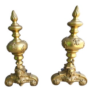 20th Century Empire Sryle Cast Brass Figural Chenets, Pair For Sale