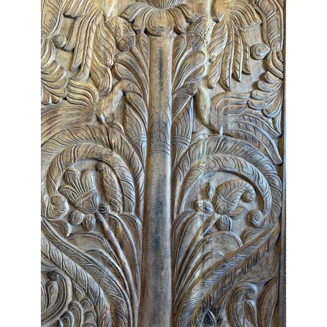 Wood Vintage Tree of Life Carved Barn Door With Birds | Nature-Inspired Reclaimed Wood Wall Panel 84x36 For Sale - Image 7 of 8