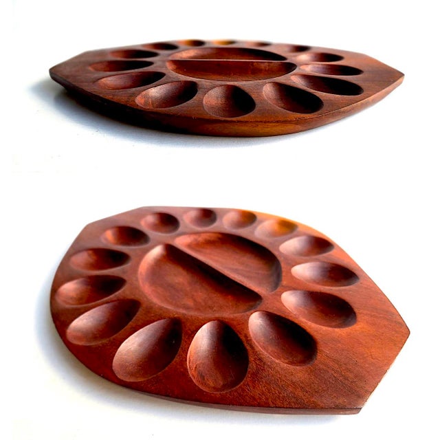Mid-Century Modern Mid 20th Century Taverneau Wood Deviled Egg Tray Platter For Sale - Image 3 of 15