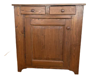 Antique Pine Jelly Cupboard W/ Two Drawers Over Single Door
