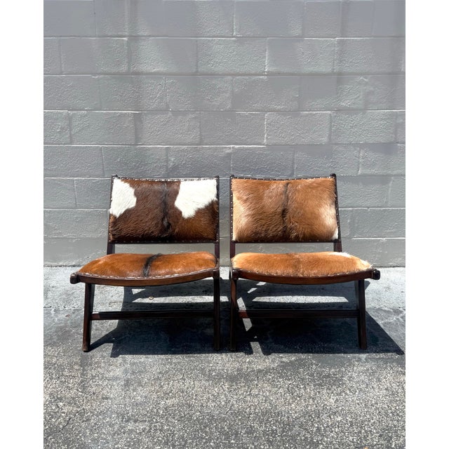Contemporary Cowhide Nailhead Lounge Chairs - Pair For Sale In West Palm - Image 6 of 7