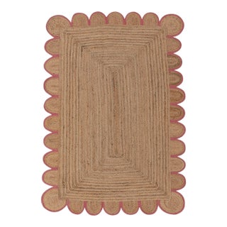 Pink Scallop Edge Trim Jute Rug 3x5 Ft. For Sale