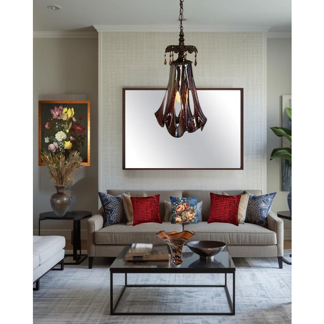 Maroon Art Glass Reddish Brown Fazzoletto Stretched Loop Shade Pendant Light For Sale - Image 8 of 18