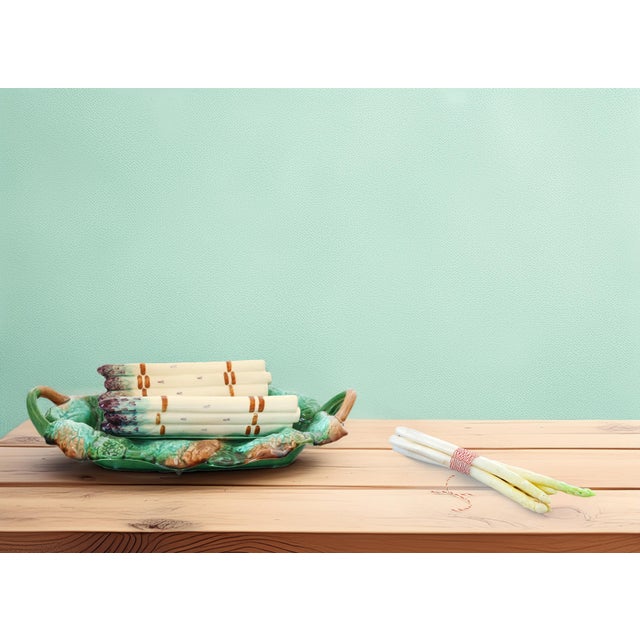 Ceramic Antique French Creil Et Montereau Barbotine Majolica Asparagus Cradle For Sale - Image 7 of 8