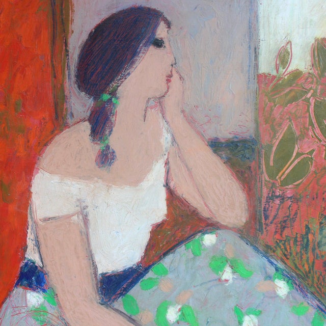 2000 - 2009 Michel Sarazin, Portrait of a Pensive Woman, 2000s, Oil Pastel on Board, Framed For Sale - Image 5 of 18