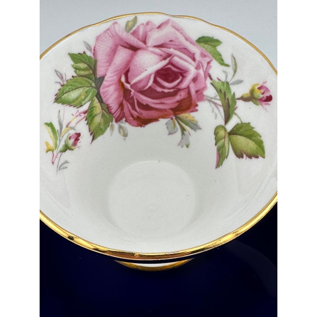 Blue Aynsley Cobalt Blue Teacup and Saucer, Corset Shape W/ Cabbage Rose - 1930s For Sale - Image 8 of 10