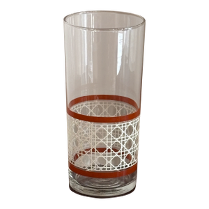 Large Mid-20th Century Woven Cane Pattern Tumblers -- Set of 7