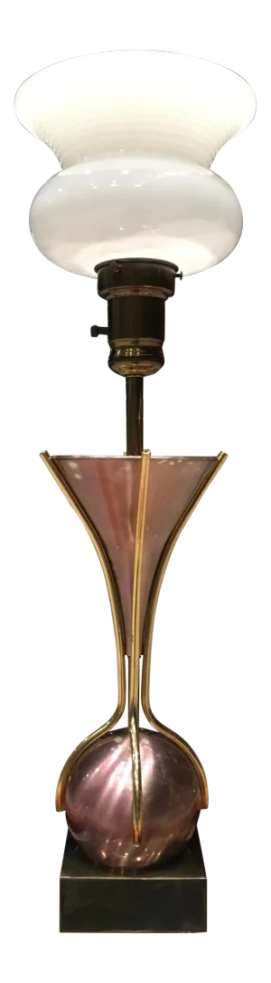 Sculptural Purple Tulip Table Torchiere With Milk Glass Diffuser Manner of Gerald Thurston for Lightolier