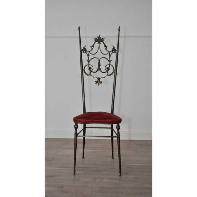 Set of Hollywood Regency Style Brass & Velvet Chiavarine Side Chairs For Sale - Image 8 of 8