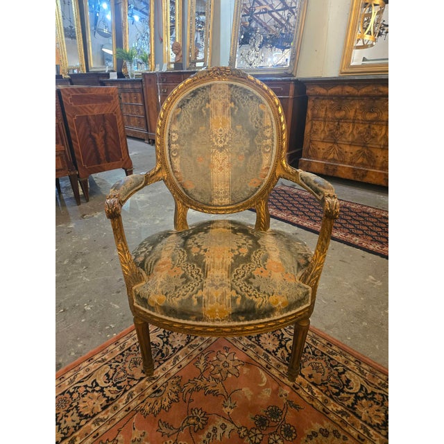Wood Antique French Giltwood Salon Seating Set With Settee and Four Armchairs For Sale - Image 7 of 11