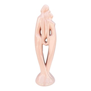 1980s Royal Haeger "Lovers" Pink Gloss Ceramic Statue For Sale